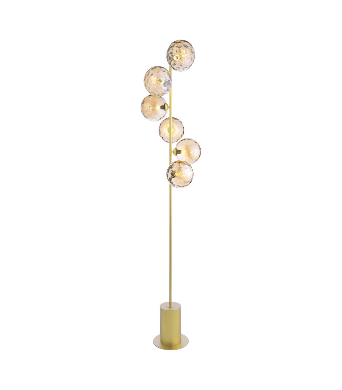 Spiral 6 Light Floor Lamp Matt Gold With Amber Dimpled Glass-1