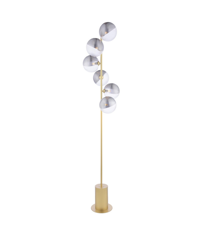 Spiral 6 Light Floor Lamp Matt Gold With Smoked/Clear Ribbed Glass-1