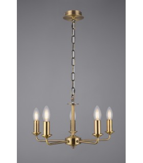 5 Light Multi Arm Ceiling Pendant without Shade, c, w 2m Chain, E14 Antique Brass - 2