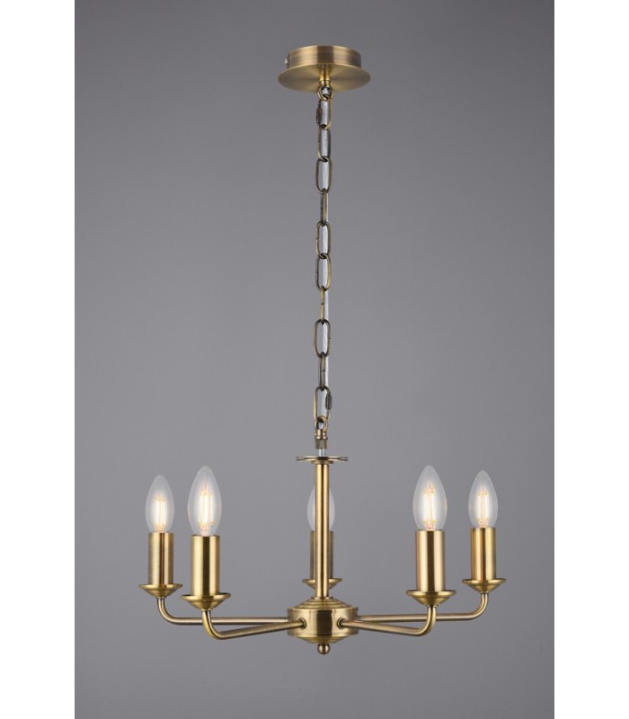 5 Light Multi Arm Ceiling Pendant without Shade, c, w 2m Chain, E14 Antique Brass - 2