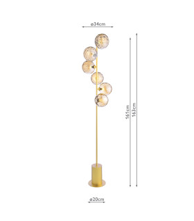 Spiral 6 Light Floor Lamp Matt Gold With Amber Dimpled Glass-2