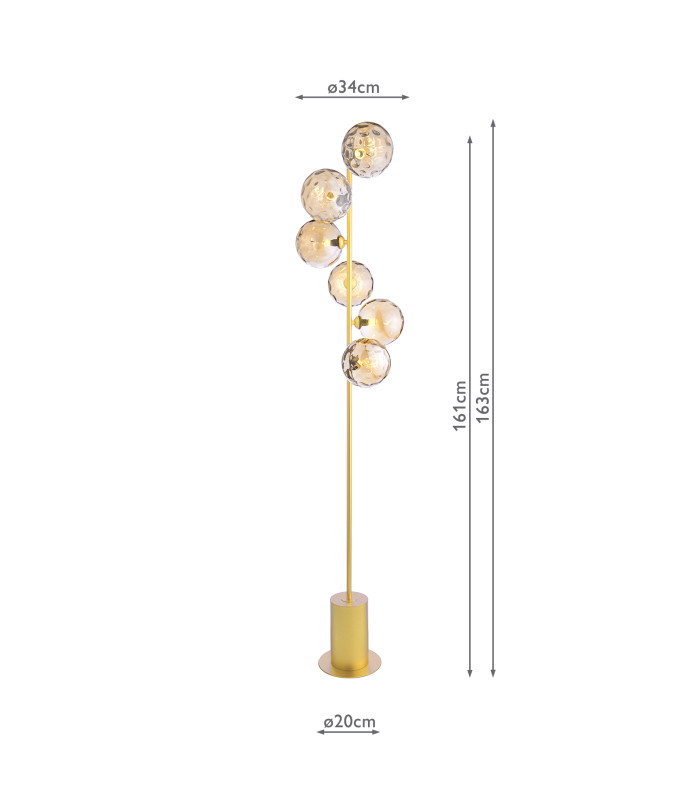 Spiral 6 Light Floor Lamp Matt Gold With Amber Dimpled Glass-2