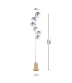 Spiral 6 Light Floor Lamp Matt Gold With Smoked/Clear Ribbed Glass-2