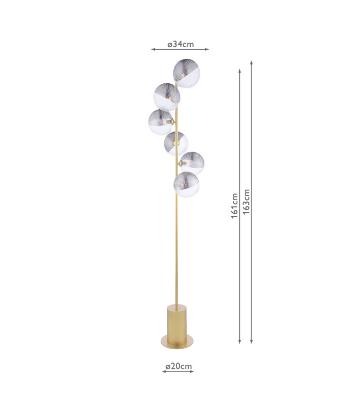 Spiral 6 Light Floor Lamp Matt Gold With Smoked/Clear Ribbed Glass-2
