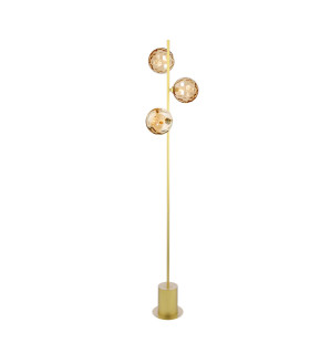 Spiral 3 Light Floor Lamp Matt Gold With Amber Dimpled Glass-1
