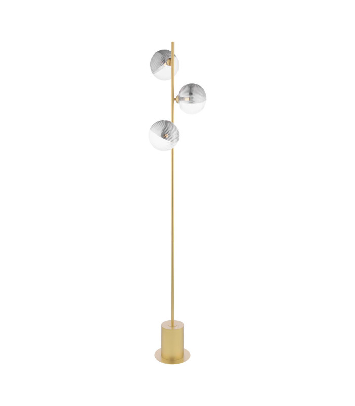 Spiral 3 Light Floor Lamp Matt Gold With Smoked/Clear Ribbed Glass-1