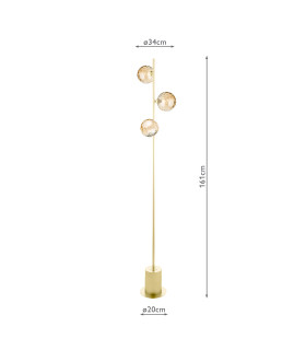 Spiral 3 Light Floor Lamp Matt Gold With Amber Dimpled Glass-2