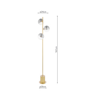 Spiral 3 Light Floor Lamp Matt Gold With Smoked/Clear Ribbed Glass-2