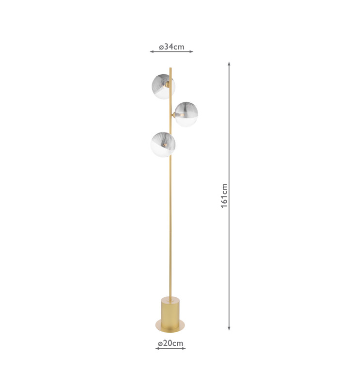 Spiral 3 Light Floor Lamp Matt Gold With Smoked/Clear Ribbed Glass-2