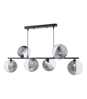 Spiral 6 Light Bar Ceiling Pendant Matt Black With Smoked/Clear Ribbed Glass-1