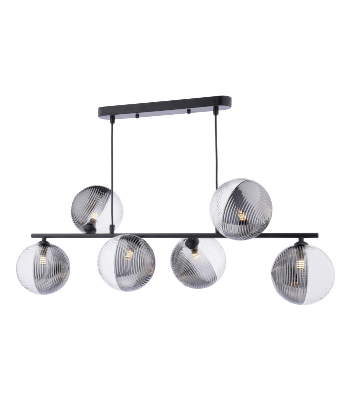 Spiral 6 Light Bar Ceiling Pendant Matt Black With Smoked/Clear Ribbed Glass-1