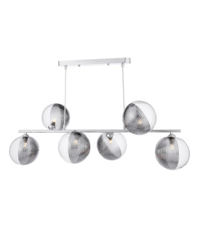 Spiral 6 Light Bar Ceiling Pendant Polished Chrome With Smoked/Clear Ribbed Glass-1