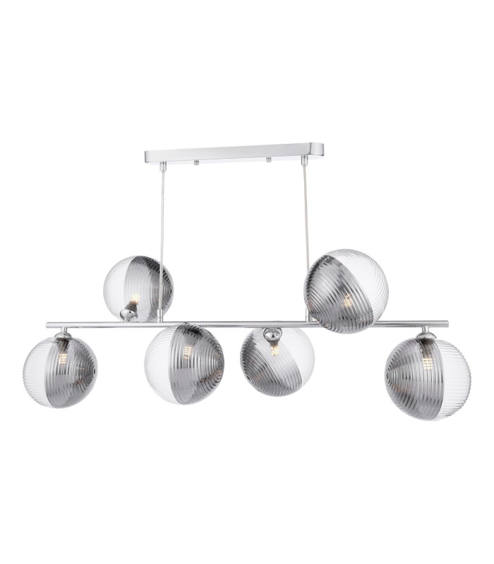 Spiral 6 Light Bar Ceiling Pendant Polished Chrome With Smoked/Clear Ribbed Glass-1