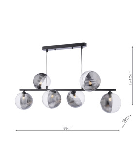 Spiral 6 Light Bar Ceiling Pendant Matt Black With Smoked/Clear Ribbed Glass-2