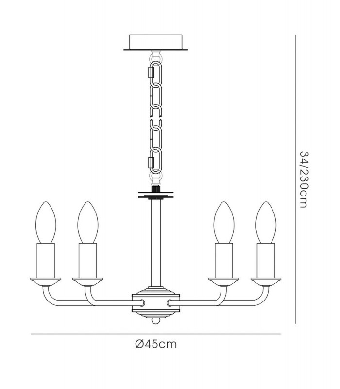 5 Light Multi Arm Ceiling Pendant without Shade, c, w 2m Chain, E14 Antique Brass - 3