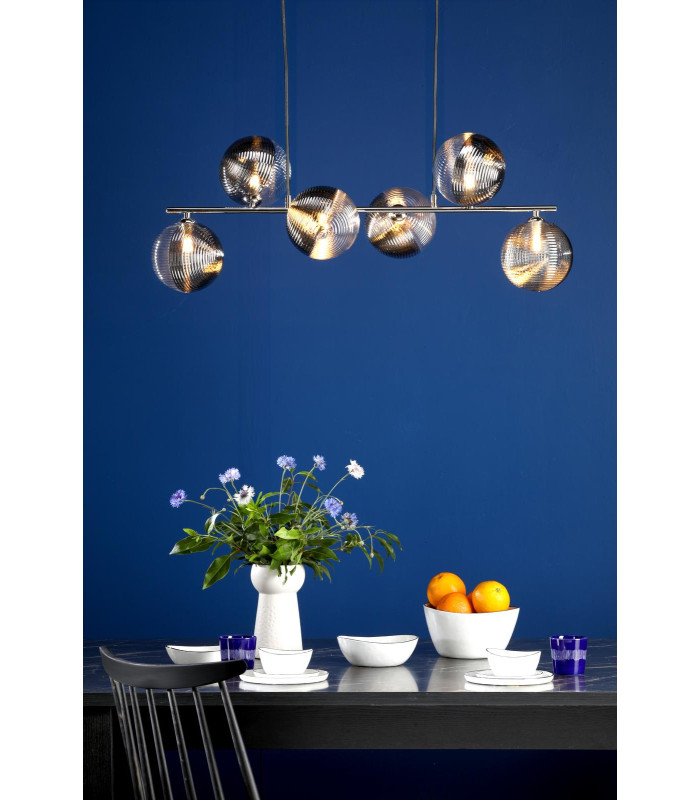 Spiral 6 Light Bar Ceiling Pendant Polished Chrome With Smoked/Clear Ribbed Glass-2