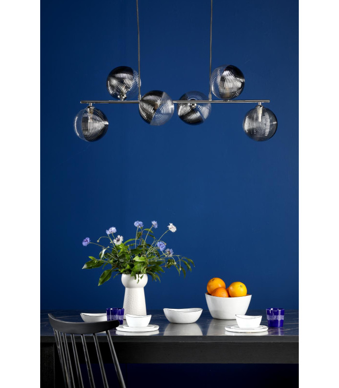 Spiral 6 Light Bar Ceiling Pendant Polished Chrome With Smoked/Clear Ribbed Glass-3