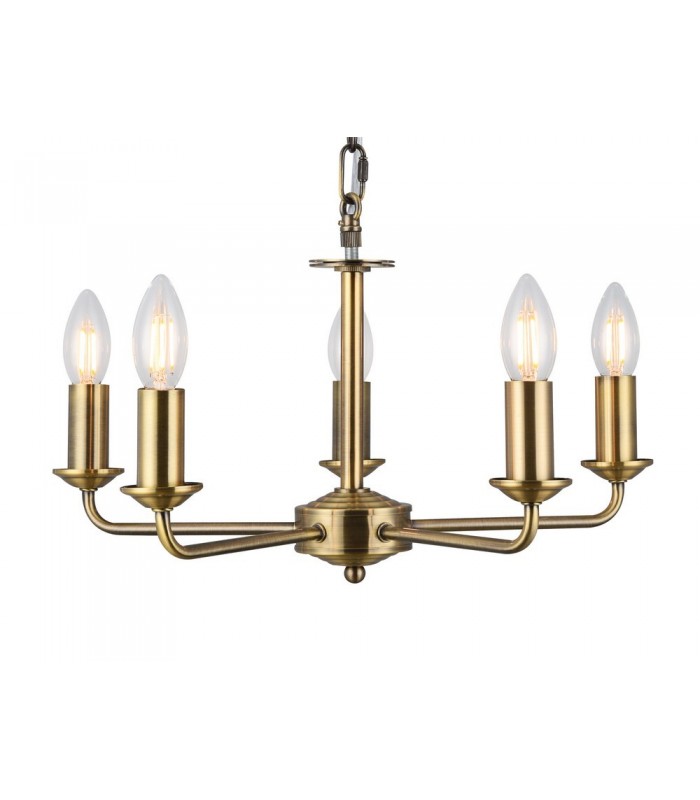 5 Light Multi Arm Ceiling Pendant without Shade, c, w 2m Chain, E14 Antique Brass - 4