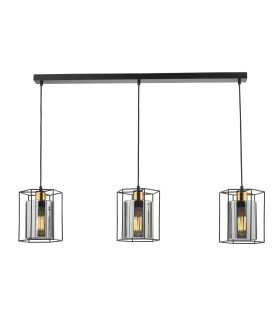 Tatum 3 Light Bar Ceiling Pendant Matt Black and Smoked Glass-1