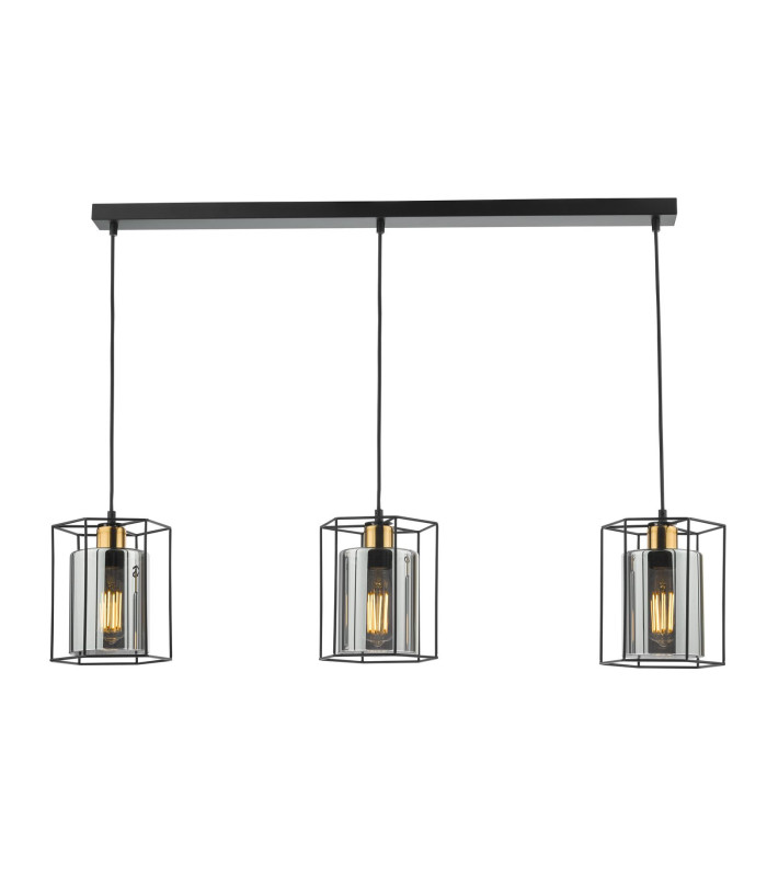 Tatum 3 Light Bar Ceiling Pendant Matt Black and Smoked Glass-1