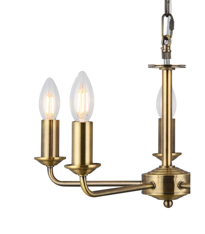 5 Light Multi Arm Ceiling Pendant without Shade, c, w 2m Chain, E14 Antique Brass - 5