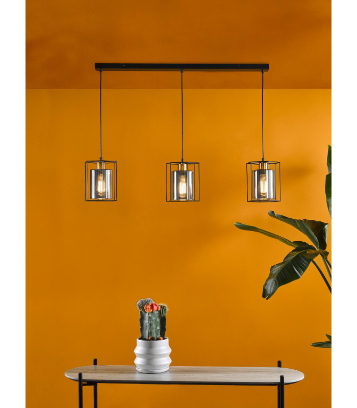 Tatum 3 Light Bar Ceiling Pendant Matt Black and Smoked Glass-2