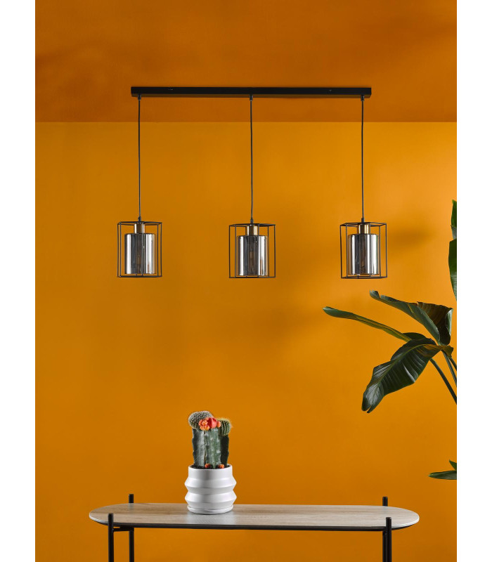 Tatum 3 Light Bar Ceiling Pendant Matt Black and Smoked Glass-3