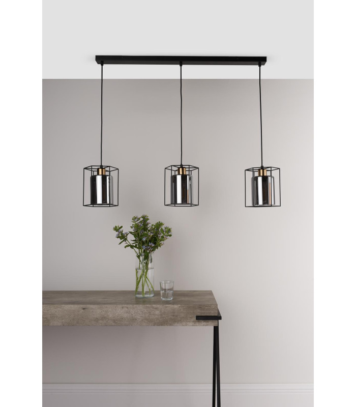 Tatum 3 Light Bar Ceiling Pendant Matt Black and Smoked Glass-5