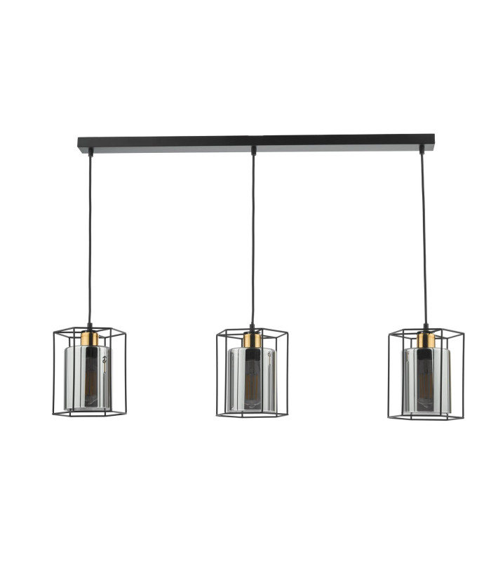 Tatum 3 Light Bar Ceiling Pendant Matt Black and Smoked Glass-7