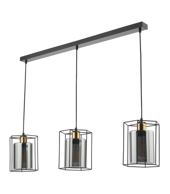 Tatum 3 Light Bar Ceiling Pendant Matt Black and Smoked Glass-9