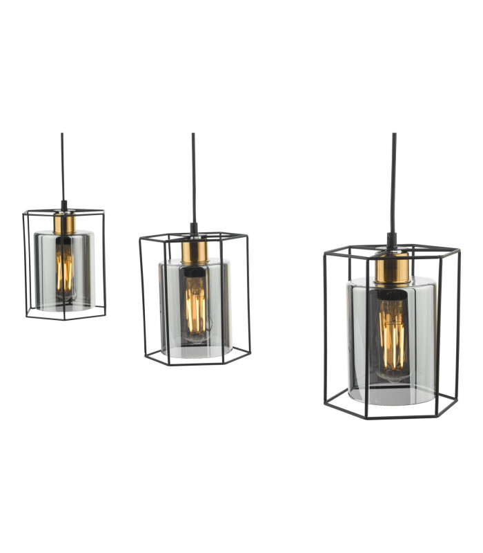 Tatum 3 Light Bar Ceiling Pendant Matt Black and Smoked Glass-10