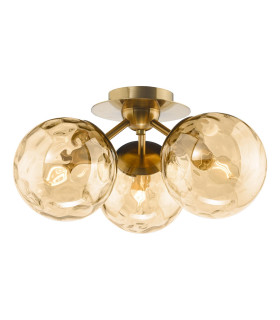 Ulrika 3 Light Flush Antique Brass and Amber Glass-1