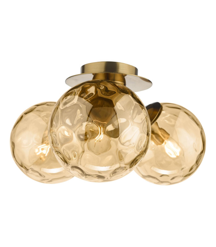 Ulrika 3 Light Flush Antique Brass and Amber Glass-7