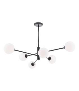 Vignette 6 Light Ceiling Pendant Matt Black With Opal Glass-1