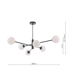 Vignette 6 Light Ceiling Pendant Matt Black With Opal Glass-2