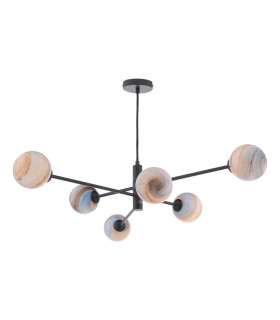 Vignette 6 Light Ceiling Pendant Matt Black With Planet Style Glass-1
