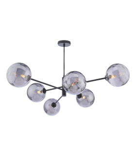 Vignette 6 Light Ceiling Pendant Matt Black With Smoked Dimpled Glass-1