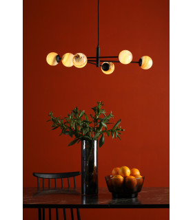 Vignette 6 Light Ceiling Pendant Matt Black With Planet Style Glass-2