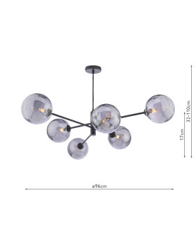 Vignette 6 Light Ceiling Pendant Matt Black With Smoked Dimpled Glass-2