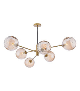 Vignette 6 Light Ceiling Pendant Aged Brass With Amber Dimpled Glass-1