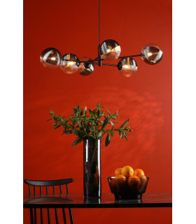 Vignette 6 Light Ceiling Pendant Matt Black With Smoked/Clear Ribbed Glass-2