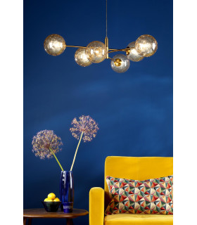 Vignette 6 Light Ceiling Pendant Aged Brass With Amber Dimpled Glass-2
