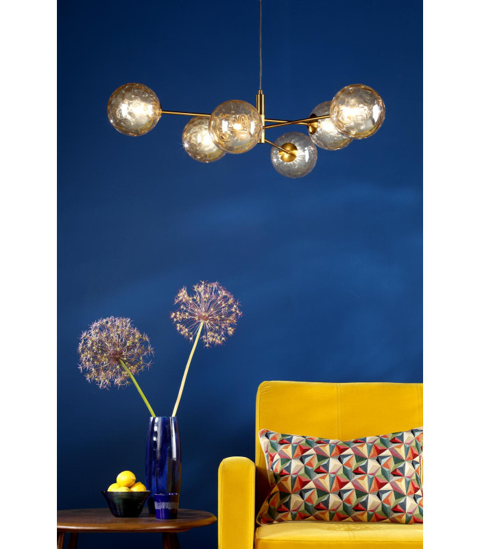 Vignette 6 Light Ceiling Pendant Aged Brass With Amber Dimpled Glass-2