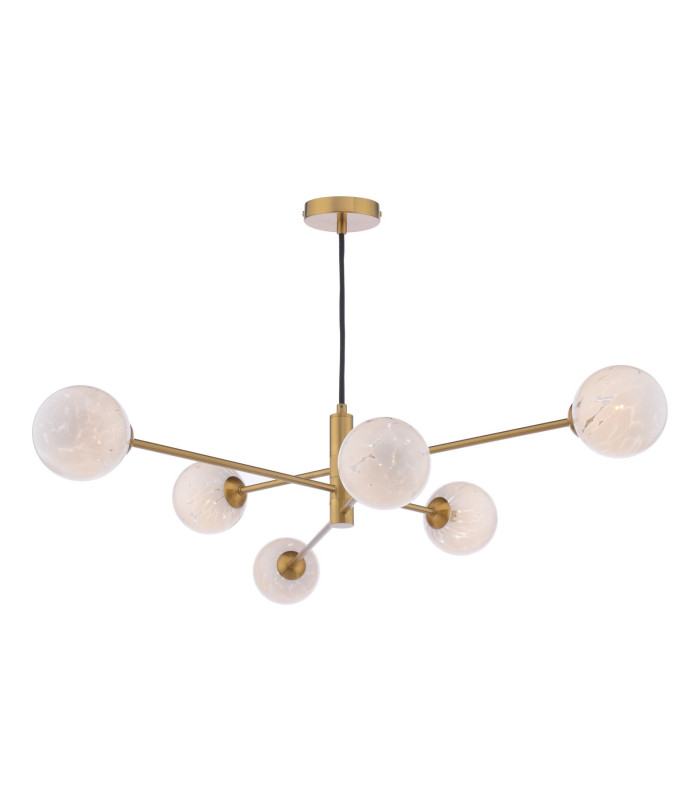Vignette 6 Light Ceiling Pendant Aged Brass With White Confetti Glass-1
