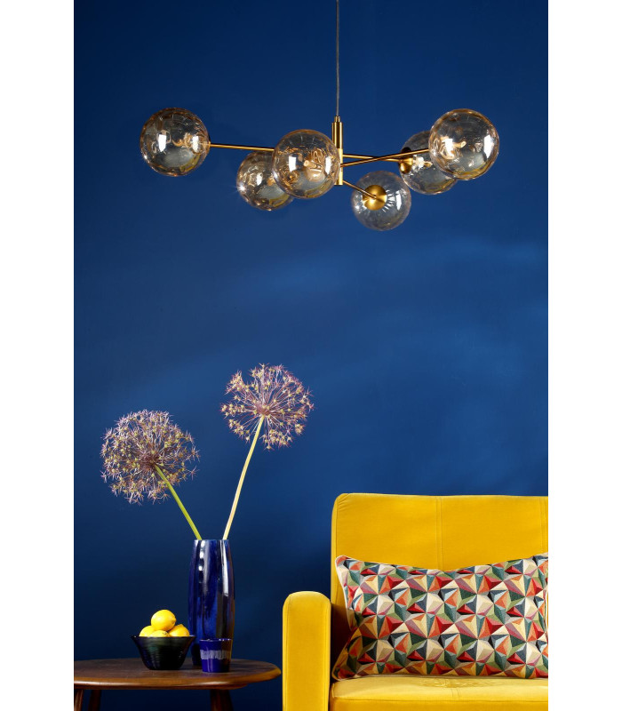 Vignette 6 Light Ceiling Pendant Aged Brass With Amber Dimpled Glass-3