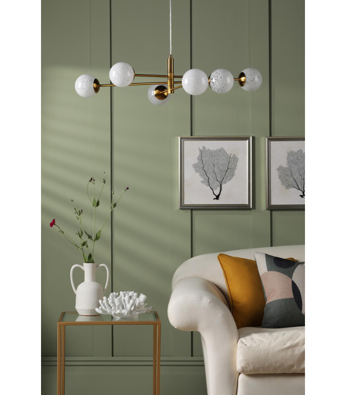 Vignette 6 Light Ceiling Pendant Aged Brass With White Confetti Glass-3