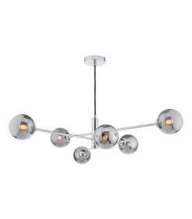 Vignette 6 Light Ceiling Pendant Polished Chrome With Smoked Glass-1