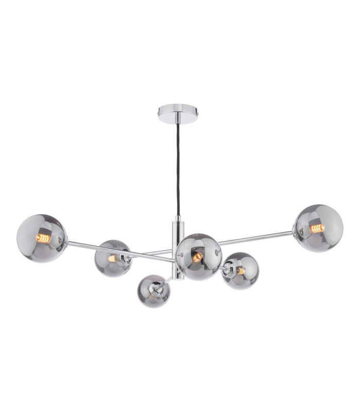 Vignette 6 Light Ceiling Pendant Polished Chrome With Smoked Glass-1