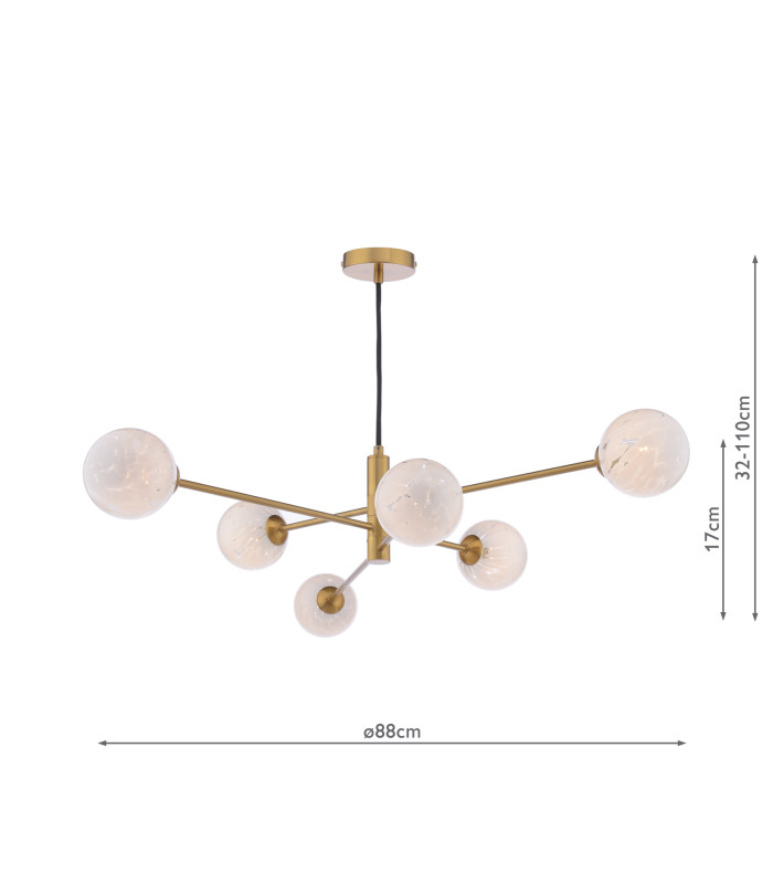 Vignette 6 Light Ceiling Pendant Aged Brass With White Confetti Glass-4