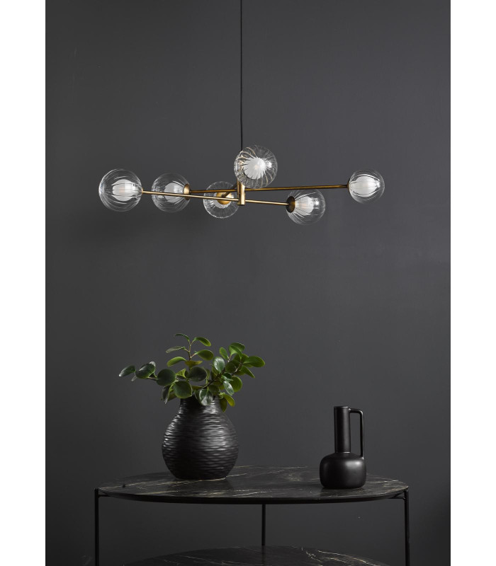 Vignette 6 Light Ceiling Pendant Aged Brass With Clear/Opal Glass-3